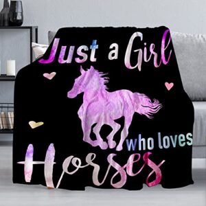 soft warm fuzzy fleece plush blanket 50”x60”, smooth cozy flannel throw blanket for bed/couch/office/camping (pink horse)