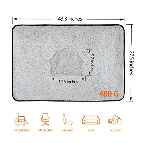 SJC Lap Blanket with Pocket Sherpa Blanket for Elderly Cozy Shawl Knee Blanket for Wheechair,Home,Office,Sofa Machine Washable