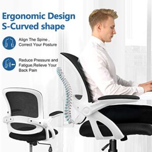 COMHOMA Office Chairs Ergonomic Desk Chair Mesh Computer Chair with Flip Up Armrest Mid Back Task Home Office Chair Swivel Chair with Smooth Casters White