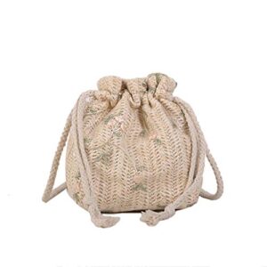 justhigh’s backpacks women straw crossbody shoulder bag drawstring bucket summer beach bag crochet knit purse (white -1)