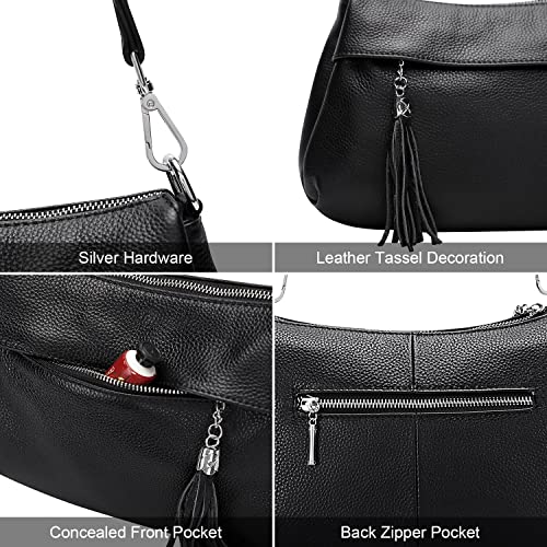 Over Earth Genuine Leather Handbags for Women Crossbody Purse Ladies Small Hobo Shoulder Bag(O111-2E Black)