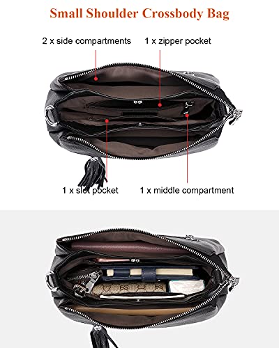 Over Earth Genuine Leather Handbags for Women Crossbody Purse Ladies Small Hobo Shoulder Bag(O111-2E Black)