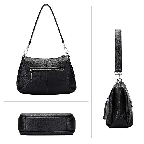 Over Earth Genuine Leather Handbags for Women Crossbody Purse Ladies Small Hobo Shoulder Bag(O111-2E Black)