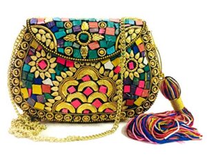 multi color metal mosaic clutch wallet purse party bag for women wedding box clutch for women