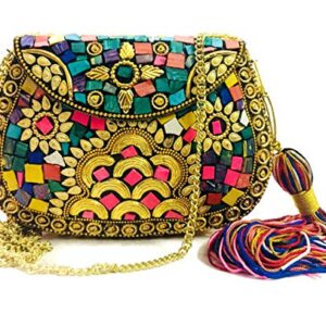 Multi color metal mosaic clutch Wallet purse party bag for women Wedding Box Clutch for Women