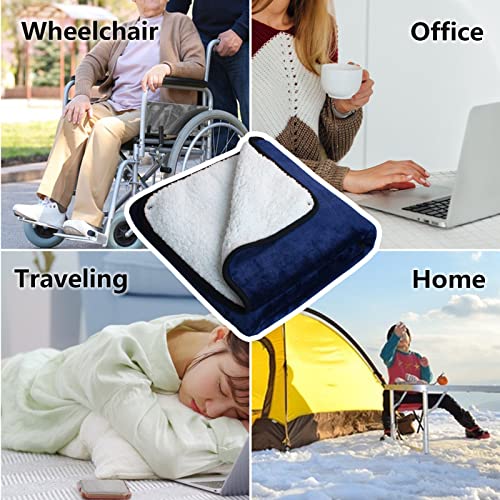 IHEALTHCOMFORT Small Sherpa Blanket with Pocket,Throw Blanket for Couch,Soft Fuzzy Fleece Blanket,Lap Knees Shoulders Blanket Pad for Home Office Sofa Chair(43×28inches)… (Navy)