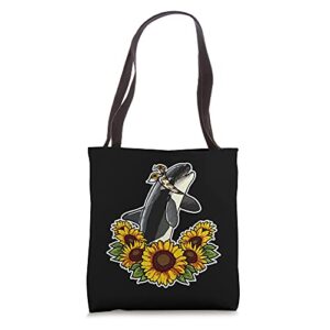 Cute Love Orca Whale Gift Sunflower Decor Orca Tote Bag