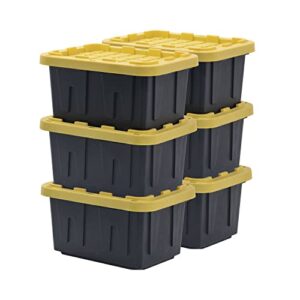 black & yellow original 5-gallon tough storage containers with lids, stackable (6 pack)