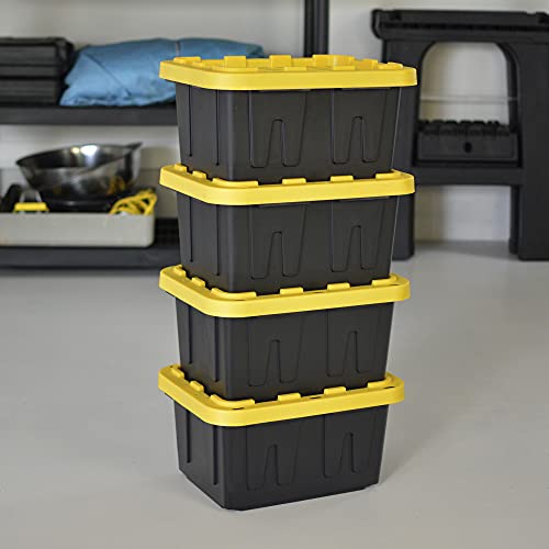 BLACK & YELLOW Original 5-Gallon Tough Storage Containers with Lids, Stackable (6 Pack)