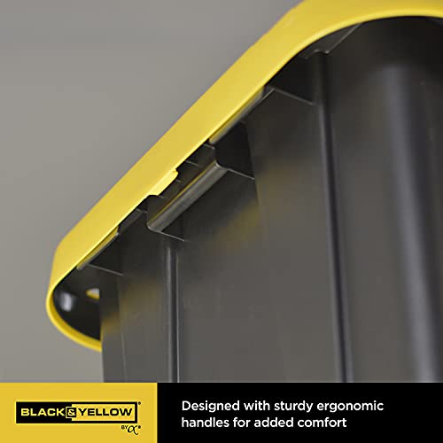 BLACK & YELLOW Original 5-Gallon Tough Storage Containers with Lids, Stackable (6 Pack)