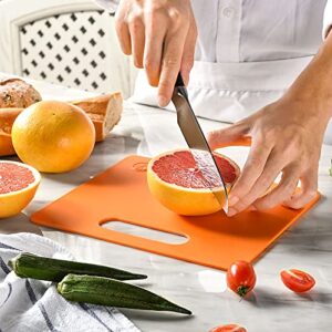 Linoroso Kitchen Cutting Board Set of 3, Dishwasher Safe Cutting Boards with Defrosting Tray and Fruits Board, Non-Slip Rubber Chopping Board Set with Juice Grooves - Lava Orange