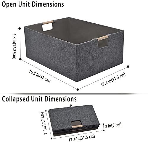 Storage Bin for Shelves Rectangle Baskets for Storage 2 Pack Closet Baskets Foldable Toy Box with Handles for Nursery Home Office Car Dormroom (Gray )