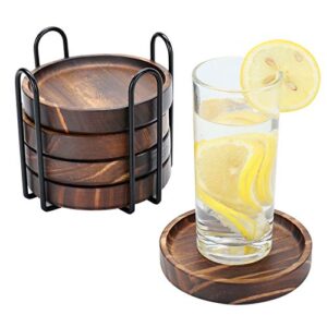wooden coasters for drinks – natural paulownia wood drink coaster set for drinking glasses, tabletop protection for any table type, set of 5 – dia 4.3 x 4.3 x 0.8 inches
