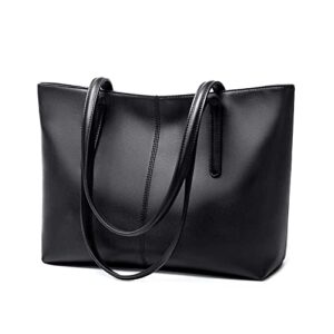 cnoles women tote bag leather handbag purses and handbags for women ladies top handle large soft shoulder satchel hobo bags black