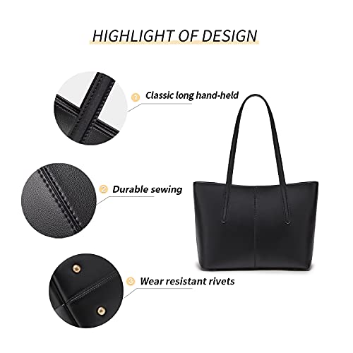 Cnoles Women Tote Bag Leather Handbag Purses And Handbags For Women Ladies Top Handle Large Soft Shoulder Satchel Hobo Bags Black