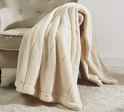 Ultra Soft Reversible Faux Fur Throw, Thick Fluffy Blanket for Winter Sofa Couch, Cuddly & Warm, (50"x 60", Cream)