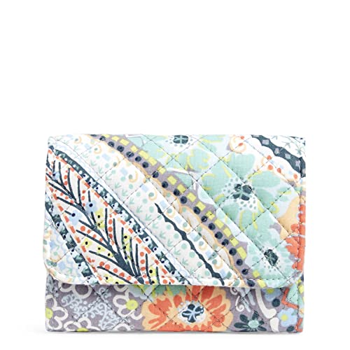 Vera Bradley Women's Cotton Riley Compact Wallet With RFID Protection, Citrus Paisley - Recycled Cotton, One Size