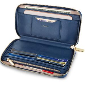 SERMAN BRANDS Women's Classic Clutch Wallets for Women RFID Blocking. Blue Purse Card Wallet w. Phone Holder (Prestige)