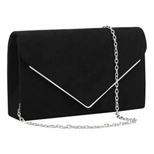 jascaela women’s faux suede evening clutch handbags envelope evening purses for wedding cocktail prom party – black