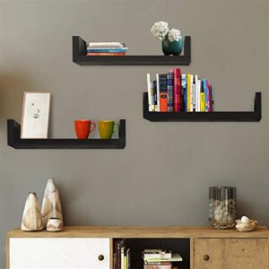 kcelarec floating shelves wall mounted, solid wood wall shelves (black)