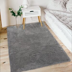 caromio soft shaggy rugs plush indoor modern faux fur area rugs for bedroom luxury fluffy carpets non-slip nursery rugs shag rug home decor for living room floor kids rooms, light grey, 4′ x 6′
