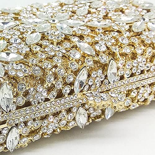 Women Snowflake Evening Bags Wedding Bridal Flower Crystal Clutch Purse Party Box Rhinestone Handbag (Mini,Gold&Silver)