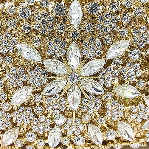 Women Snowflake Evening Bags Wedding Bridal Flower Crystal Clutch Purse Party Box Rhinestone Handbag (Mini,Gold&Silver)