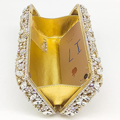 Women Snowflake Evening Bags Wedding Bridal Flower Crystal Clutch Purse Party Box Rhinestone Handbag (Mini,Gold&Silver)