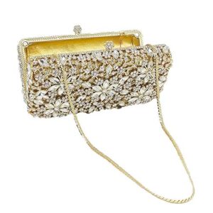 Women Snowflake Evening Bags Wedding Bridal Flower Crystal Clutch Purse Party Box Rhinestone Handbag (Mini,Gold&Silver)