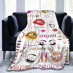 partrest throw blanket hello red gorgeous lips glasses eyelash soft fleece blankets cozy microfiber blankets 80″x60″ outdoor blanket all season flannel blanket funny bed blanket for kids adults