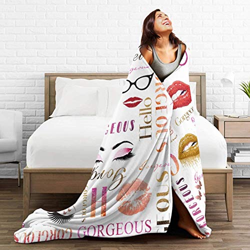 Partrest Throw Blanket Hello Red Gorgeous Lips Glasses Eyelash Soft Fleece Blankets Cozy Microfiber Blankets 80"X60" Outdoor Blanket All Season Flannel Blanket Funny Bed Blanket for Kids Adults