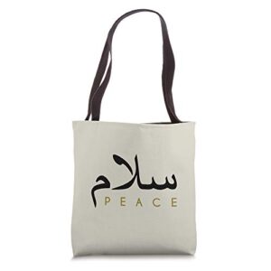 salam peace in arabic calligraphy tote bag