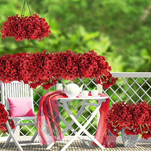 Taomika 20 Bundles Artificial Flowers Outdoor UV Resistant Fake Flowers No Fade for Patio Porch Window Box Home Wedding Farmhouse Decor (Deep Red)