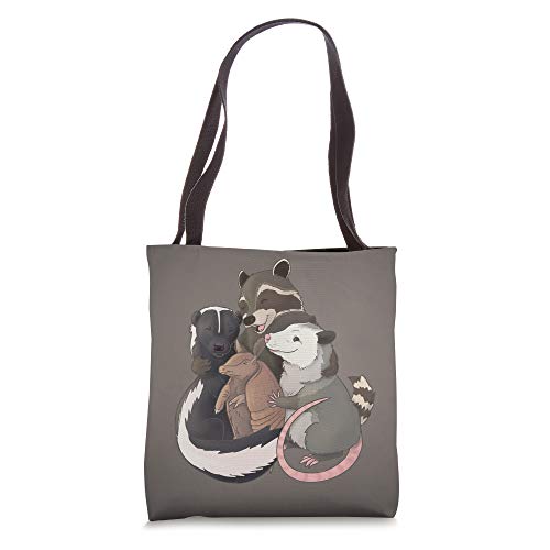 Group hug - Raccoon, Possum, Skunk, and Armadillo Tote Bag