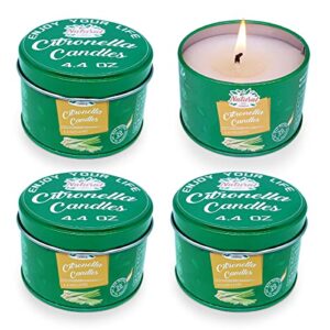 citronella candles outdoor indoor, 4 packs 4.4oz green travel tin soy wax aromatherapy candles for patio yard home camping