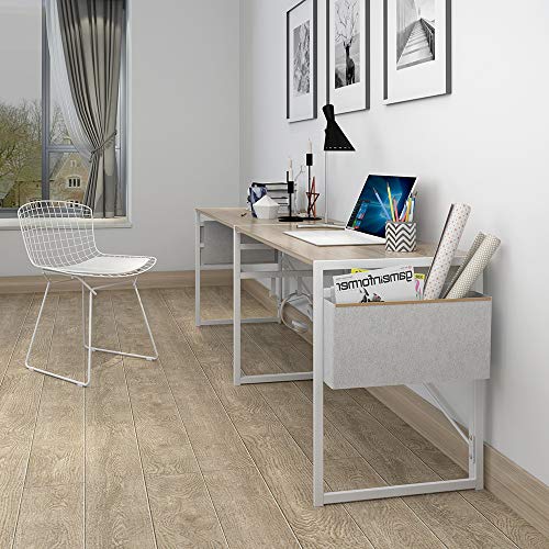 JSB 39.4" Small Folding Computer Desk with Storage Bag and Hook, Writing Desk Modern Industrial Work Table Laptop Desk for Home Office (Natural and White)