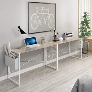 JSB 39.4" Small Folding Computer Desk with Storage Bag and Hook, Writing Desk Modern Industrial Work Table Laptop Desk for Home Office (Natural and White)