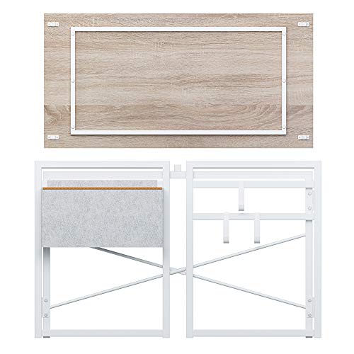 JSB 39.4" Small Folding Computer Desk with Storage Bag and Hook, Writing Desk Modern Industrial Work Table Laptop Desk for Home Office (Natural and White)