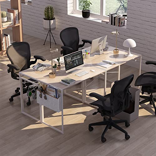 JSB 39.4" Small Folding Computer Desk with Storage Bag and Hook, Writing Desk Modern Industrial Work Table Laptop Desk for Home Office (Natural and White)