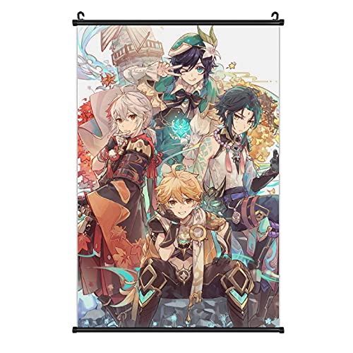 KUQi Anime Poster Kaedehara Kazuhaxiao Aether Venti Scroll Painting Japanese Poster Art Poster Interior Art Wall decors Otaku Popular Fans Gift Bedroom Living Cartoon,white,16 inx24 in