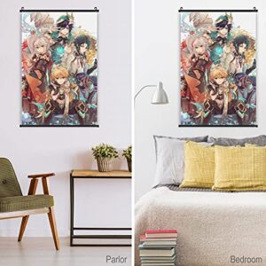 KUQi Anime Poster Kaedehara Kazuhaxiao Aether Venti Scroll Painting Japanese Poster Art Poster Interior Art Wall decors Otaku Popular Fans Gift Bedroom Living Cartoon,white,16 inx24 in