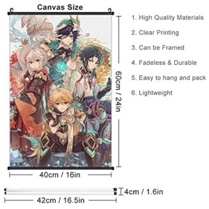 KUQi Anime Poster Kaedehara Kazuhaxiao Aether Venti Scroll Painting Japanese Poster Art Poster Interior Art Wall decors Otaku Popular Fans Gift Bedroom Living Cartoon,white,16 inx24 in