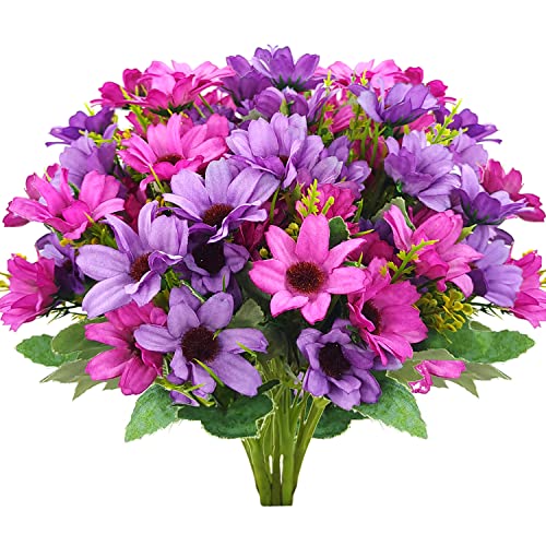 Carfoeny 5 Bundles Artificial Wildflowers Fake Daisy Silk Faux Flowers with Stems Arrangements for Home Outdoor Indoor Vase Kitchen Table Wedding Office Party Garden Decoration (Purple)