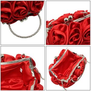 RARITYUS Women Evening Bag Silk-Like Satin Rose Shaped Clutch Handbag with Elegant Metal Handle for Party Wedding Purse