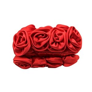 RARITYUS Women Evening Bag Silk-Like Satin Rose Shaped Clutch Handbag with Elegant Metal Handle for Party Wedding Purse