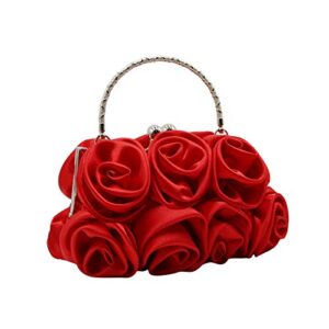 RARITYUS Women Evening Bag Silk-Like Satin Rose Shaped Clutch Handbag with Elegant Metal Handle for Party Wedding Purse