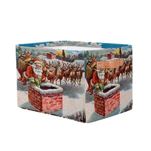 Rectangular Storage Basket Bins Christmas Santa Reindeer Sleigh Toys Books Clothes Canvas Storage Box Cubes Collapsible with Handles for Bedroom Nursery Home Office Decor Organizer Basket