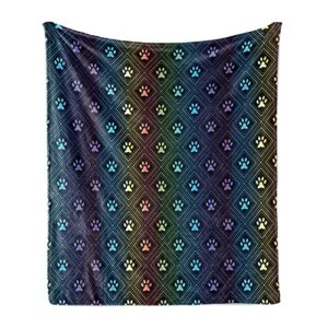 ambesonne dog lover soft flannel fleece throw blanket, paw print pattern diamond shaped rhombus shapes design geometric arrangement, cozy plush for indoor and outdoor use, 70″ x 90″, blue orange