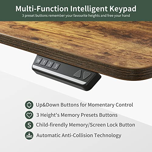 FEZIBO Triple Motor 63" L Shaped Standing Desk with 3 Drawers, Electric Standing Desk Adjustable Height, Corner Stand up Desk with Splice Board - Rustic Brown