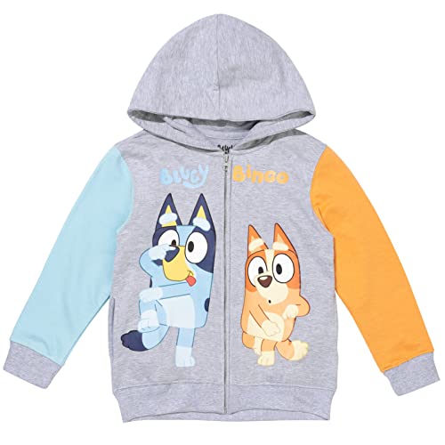 Bluey & Bingo Little Boys Fleece Zip-Up Raglan Hoodie Grey 7-8